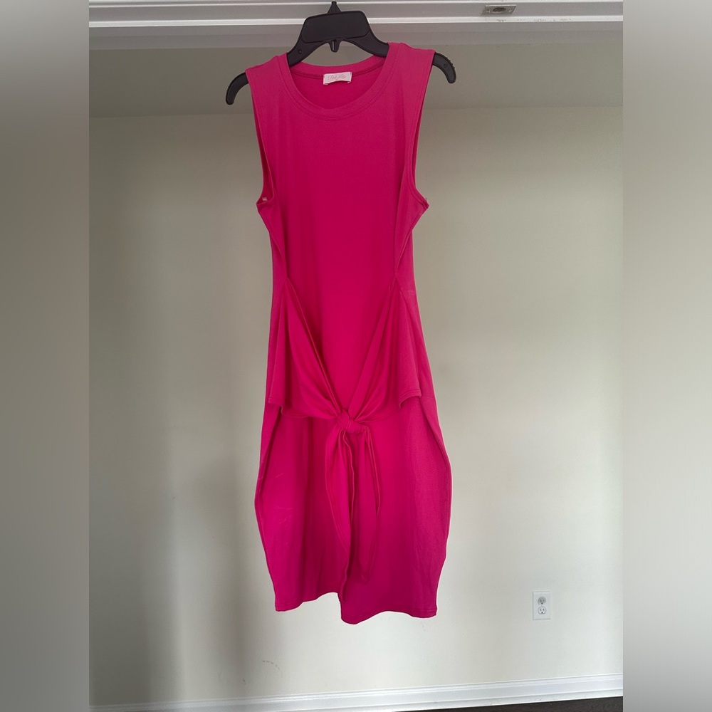 Pink Lily - Hot Pink Barbie Bodycon Dress with Front Tie - Size Small